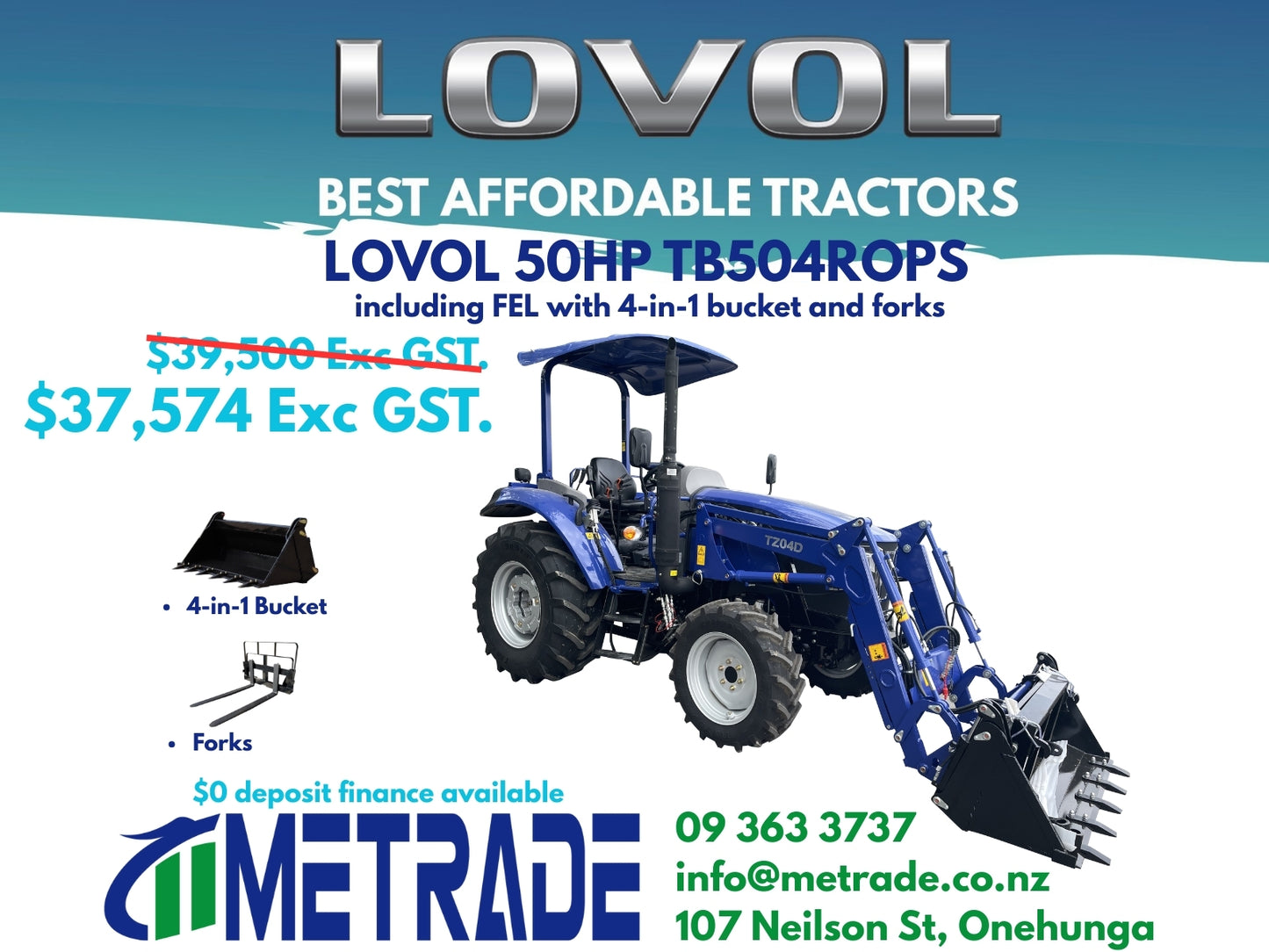 **IN TRANSIT**LOVOL 50HP TB504ROPS (with Canopy) heavy duty Tractor**IN TRANSIT**