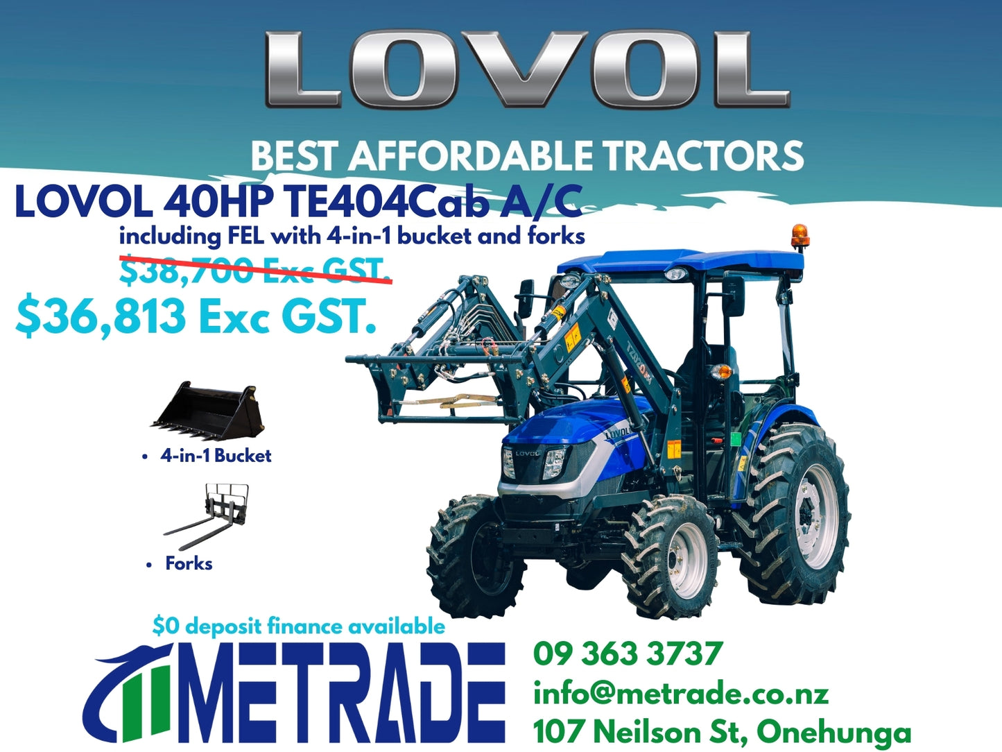 LOVOL 40HP TE404CAB A/C Compact Tractor