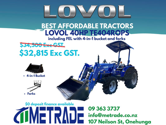 **IN TRANSIT**LOVOL 40HP TE404ROPS(with Canopy) Compact Tractor**IN TRANSIT**