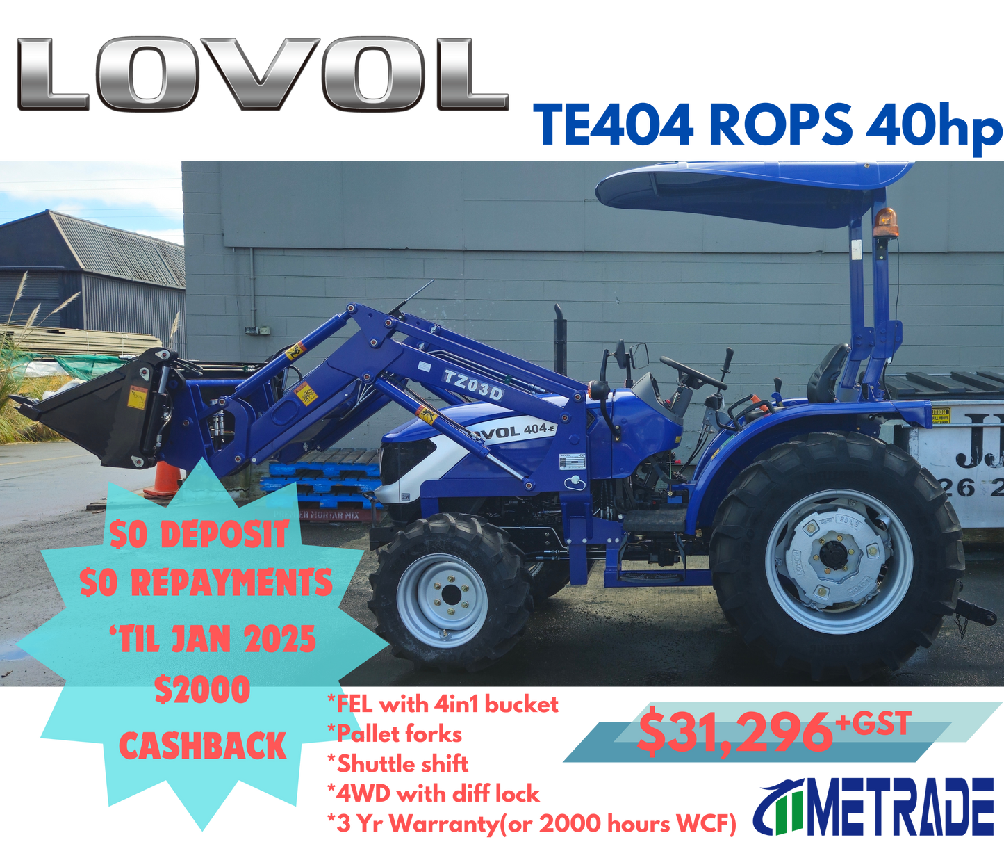 **SOLD**LOVOL E Series 40HP ROPS(No Cab.) Compact Tractor**SOLD**