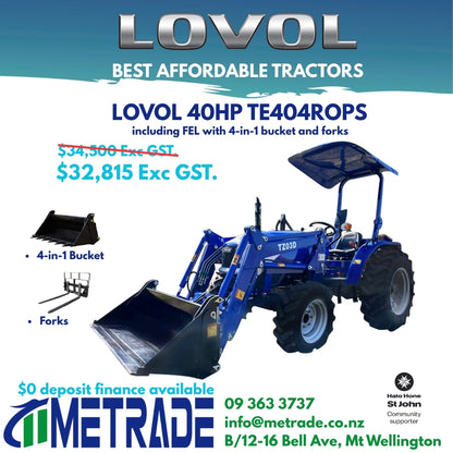 **IN TRANSIT**LOVOL 40HP TE404ROPS(with Canopy) Compact Tractor**IN TRANSIT**